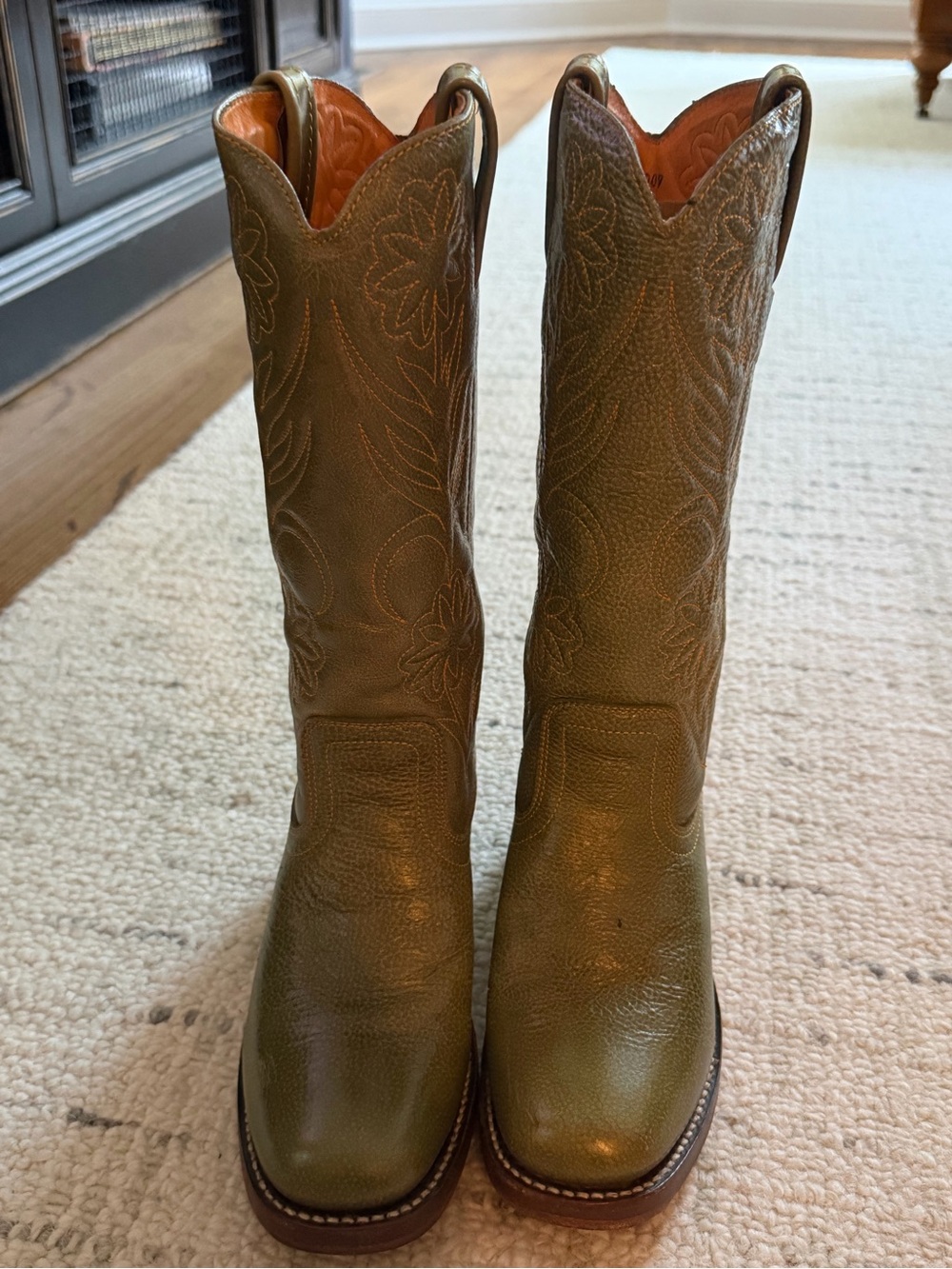 Frye Olive Green Embossed Leather Cowboy Boots size 6.5 GUC - Picture 3 of 12